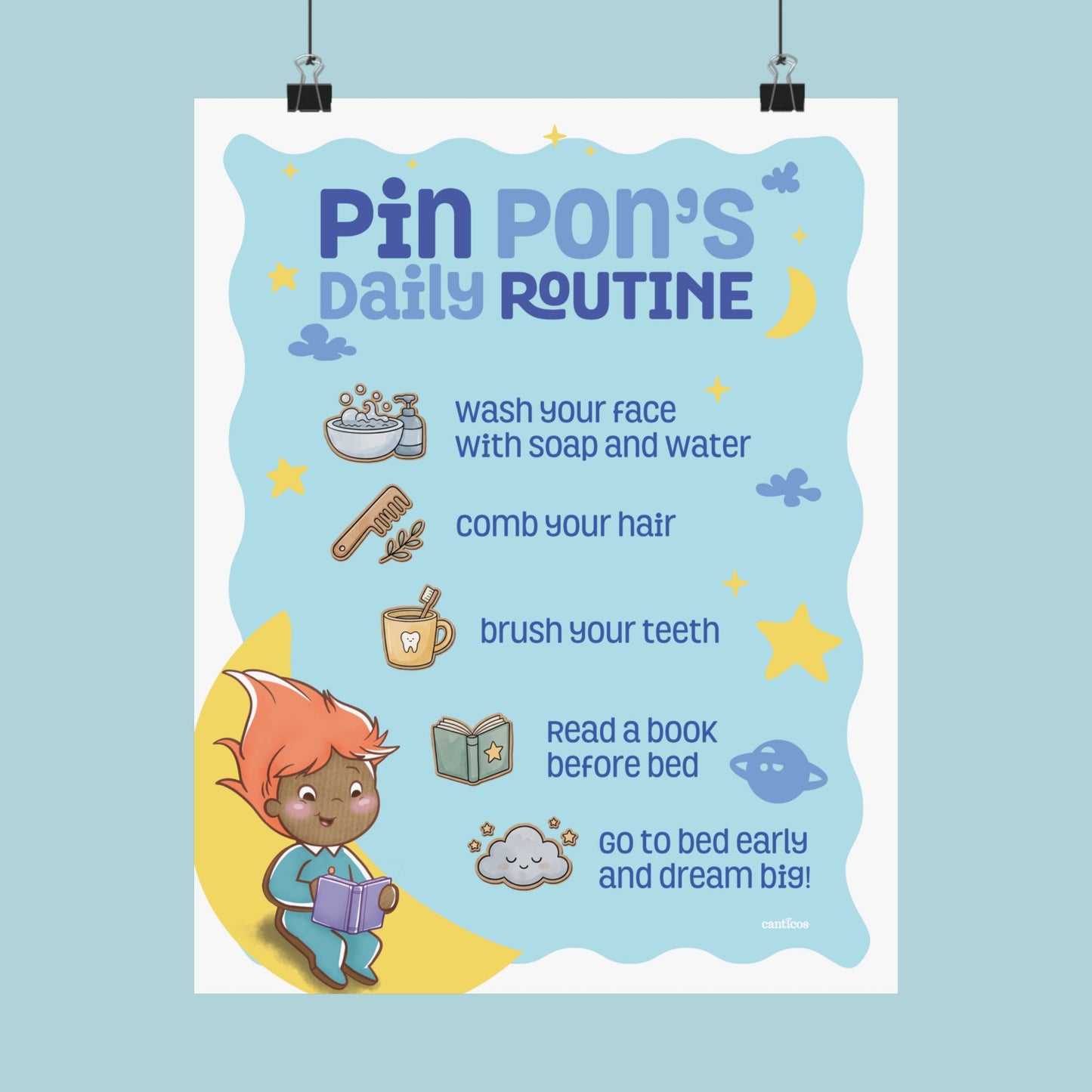 Pin Pon 'Bedtime Routine' Nursery Poster