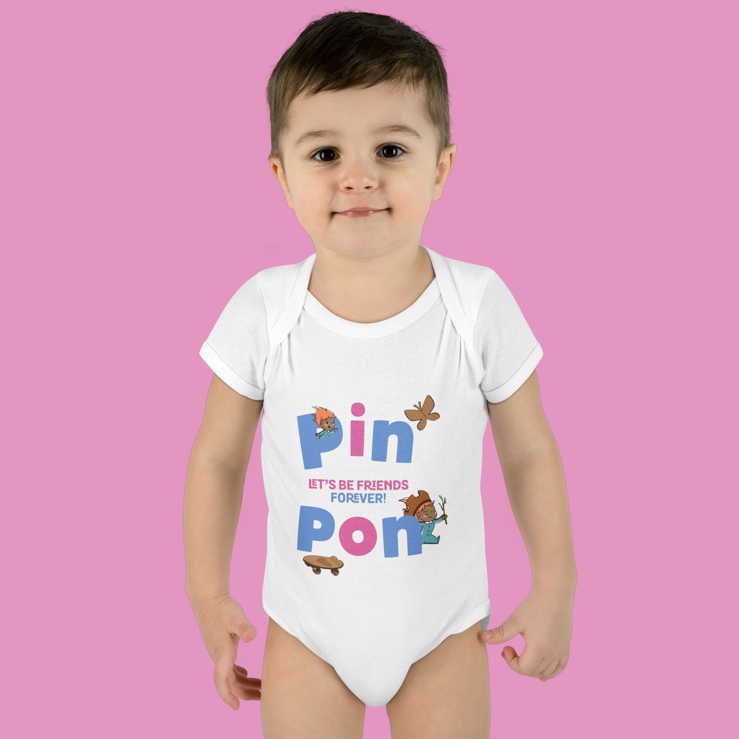Pin Pon Friends Forever Pink Infant Bodysuit / Baby Onesie
