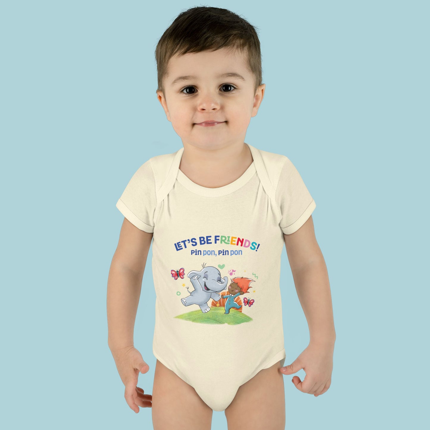 Pin Pon & Benji Let’s Be Friends Infant Bodysuit / Baby Onesie