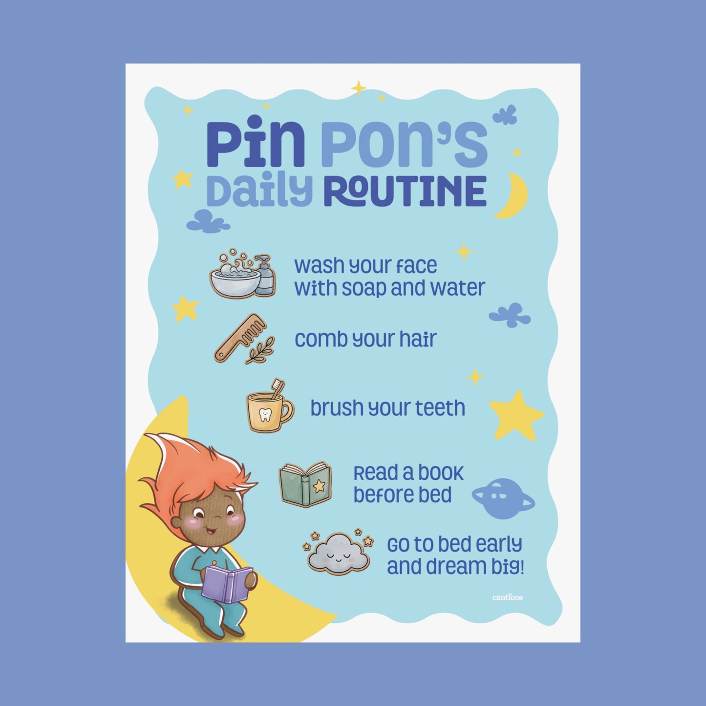 Pin Pon 'Bedtime Routine' Nursery Poster