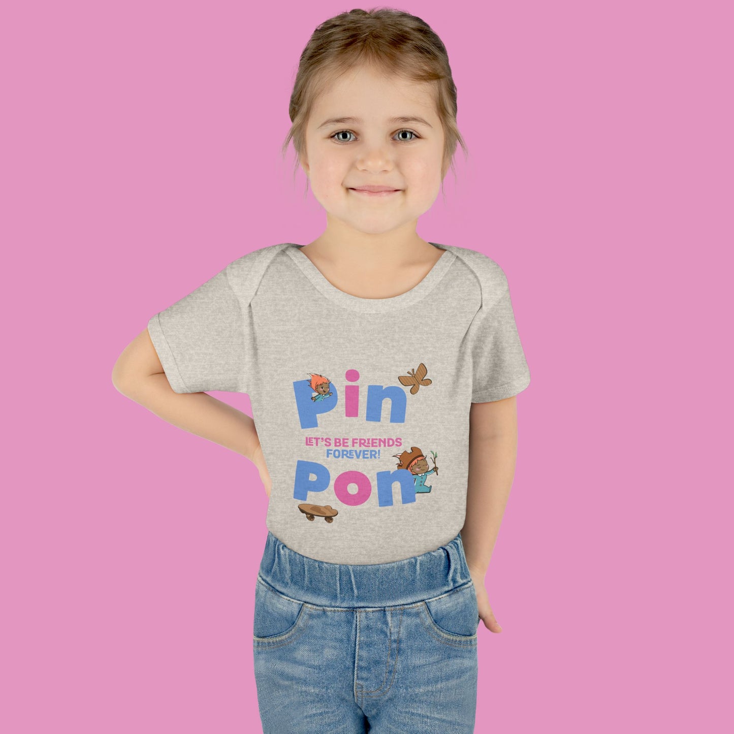 Pin Pon Friends Forever Pink Infant Bodysuit / Baby Onesie