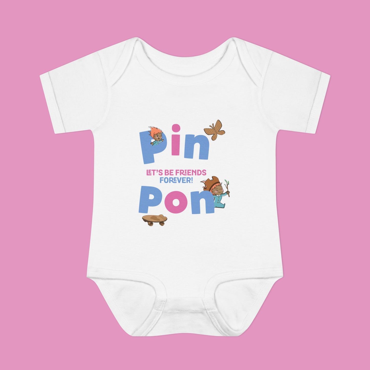 Pin Pon Friends Forever Pink Infant Bodysuit / Baby Onesie